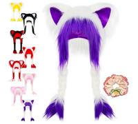 NNBWLMAEE Soft Furry Animal Ear Hat with Braids, Handmade Fursuit Fur Cat, Furry Cuteness Fur Cat Ears Hat Fluffy Ear Headwear, for Cosplay, Winter Warmth and Party Accessories (C)
