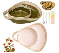NNBWLMAEE Soup and Sandwich Bowl, Ceramic Soup and Sandwich Plate with Handle, Soups And Sandwichs Plate Combo, Heat-Resistant Fan Shape Ceramic Split Cereal Bowl, for Dessert, Fruit, Salad (B+C)