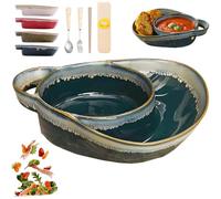 NNBWLMAEE Soup and Sandwich Bowl, Ceramic Soup and Sandwich Plate with Handle, Soups And Sandwichs Plate Combo, Heat-Resistant Fan Shape Ceramic Split Cereal Bowl, for Dessert, Fruit, Salad (D)