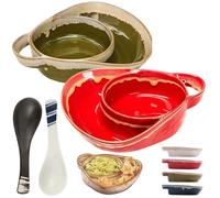 NNBWLMAEE Soup and Sandwich Bowl, Retro Ceramic Soup Bowls with Handles, Ceramic Soups and Sandwich Plate with Handle, Cereal Bowls Dishwasher & Microwave Safe for Soup, Salad, Fruit (2PCS-2)