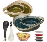 NNBWLMAEE Soup and Sandwich Bowl, Retro Ceramic Soup Bowls with Handles, Ceramic Soups and Sandwich Plate with Handle, Cereal Bowls Dishwasher & Microwave Safe for Soup, Salad, Fruit (2PCS-3)