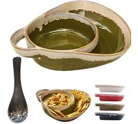 NNBWLMAEE Soup and Sandwich Bowl, Retro Ceramic Soup Bowls with Handles, Ceramic Soups and Sandwich Plate with Handle, Cereal Bowls Dishwasher & Microwave Safe for Soup, Salad, Fruit (Green)