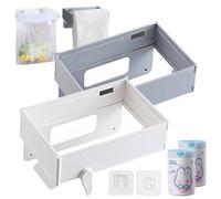 NNBWLMAEE Space-Saving Foldable Trash Bag Holder, Magnetic Closure Waste Bag Hanger Racks, Multifunctional Portable Hanging Trashs Holder, for Kitchen Cabinet, Toilets, Table Sides (White+Gray)
