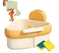 NNBWLMAEE Suction Cup Sink Corner Rack, 2025 New Upgraded Corner Sink Strainer Drainer Basket, Press Automatic Dumping Kitchen Food Residue Waste Leftovers Strainer for Over The Sinks (Yellow)