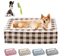 NNBWLMAEE Tartan Cozy Dog Anti-Anxiety Calming Bed, Classic Tartan Pet Bed, Fluffy Square Dog Beds for Large Medium and Small Dogs, Removable Washable (XL,Brown)