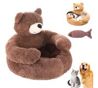 NNBWLMAEE Teddy Bear Dog Bed with Hugging Arms, Soft Plush Warm Non-Slip Cuddle Bear Pet Bed, Semi-Enclosed Cuddle Pet Sofa, with Detachable Washable Cover for Cat and Small Dogs (C,M(18.1in))