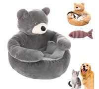 NNBWLMAEE Teddy Bear Dog Bed with Hugging Arms, Soft Plush Warm Non-Slip Cuddle Bear Pet Bed, Semi-Enclosed Cuddle Pet Sofa, with Detachable Washable Cover for Cat and Small Dogs (B,M(18.1in))