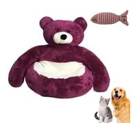 NNBWLMAEE Teddy Bear Dog Bed with Hugging Arms, Soft Plush Warm Non-Slip Cuddle Bear Pet Bed, Semi-Enclosed Cuddle Pet Sofa, with Detachable Washable Cover for Cat and Small Dogs (E,L(21.6in))