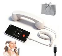 NNBWLMAEE Type-C Retro Telephone Style Landline Handle Receiver, Vintage Wired Handheld Cell Phone Receiver with Microphone, Vintage Old School Telephone Handset, for iPhone & Android (Type-c,White)
