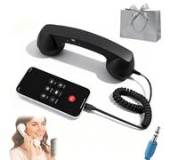 NNBWLMAEE Type-C Retro Telephone Style Landline Handle Receiver, Vintage Wired Handheld Cell Phone Receiver with Microphone, Vintage Old School Telephone Handset, for iPhone & Android (3.5mm,Black)
