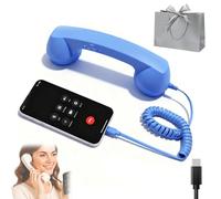 NNBWLMAEE Type-C Retro Telephone Style Landline Handle Receiver, Vintage Wired Handheld Cell Phone Receiver with Microphone, Vintage Old School Telephone Handset, for iPhone & Android (Type-c,Blue)