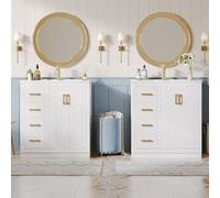 NNJN Armario para lavabo con 3 cajones y estante lateral, armario para baño con mucho espacio de almacenamiento, bisagras de cierre suave y lavabo de cerámica, 76,5 x 46,5 x 84,5 cm (blanco * 2)