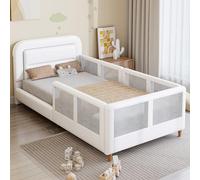 NNJN Cama acolchada con barandilla de seguridad, color blanco, 90 x 200 cm