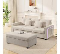 NNJN [Juego de 5 cojines supremo] Combinación moderna de sofá LED con sensación de nube: sofá de 3 plazas + otomano extraíble de gran tamaño, muebles modulares de salón en forma de L