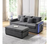 NNJN [Juego de 5 cojines supremo] Combinación moderna de sofá LED con sensación de nube: sofá de 3 plazas + otomano extraíble de gran tamaño, muebles modulares de salón en forma de L