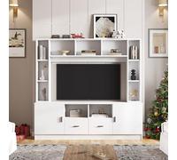 NNJN Juego de pared para TV con vitrina, incluye tablero de TV y estante, juego de muebles de salón con 2 armarios, 2 cajones, 11 estantes, pared de montaje, pared de salón, TV de hasta 60 pulgadas