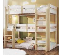 NNJN Litera de 90 x 190 cm, litera triple para niños, adolescentes y adultos, color blanco + natural