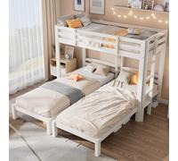 NNJN Litera triple con escalera lateral, para niños y adolescentes, color blanco (90 x 200 cm)