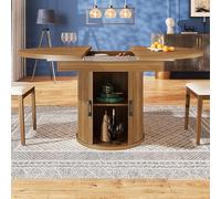 NNJN Mesa de comedor extensible, mesa de comedor, mesa de cocina, mesa de balcón, superficie de mesa extensible Mesa redonda de comedor, extensible a oval, espacio para hasta 6 personas (Nogal, 158