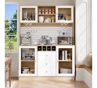 NNJN Moderno armario alto de cocina con iluminación LED inteligente, armarios altos para el salón, armario lateral con botellero y seguro basculante, estantes empotrables ajustables (blanco)