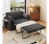 NNJN Sofá cama extensible de 2 plazas con función de dormir, puerto de carga USB, mesa lateral plegable, colchón, dos sábanas y dos almohadas, ideal para salón y apartamentos (gris)