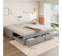 NNJN Sofá cama extensible de madera, 90/180 x 190 cm, con dos cajones, sin reposabrazos ni respaldo, cama de invitados multifuncional con somier (gris)
