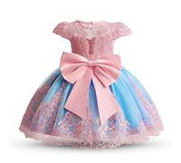 NNJXD bebé niña Bowknot tutú Vestido para Bautizo Infantil Flor niñas Boda cumpleaños Fiesta Vestido 2025 Rosa y Azul Tamaño (80) 6-12 Meses