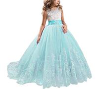 NNJXD - Vestido bordado de tul, de princesa, para fiesta, formal, largo #1 Bleu 7-8 Años