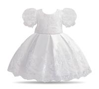 NNJXD Vestido de Fiesta de Encaje para niña bebé Bautismo Bowknot Vestido de Novia con tutú para niños pequeños 2021 Blanco Tamaño (90) 12-24 Meses