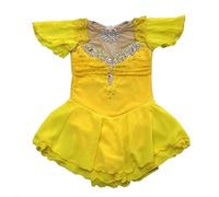 Nnnydjy Conjunto De Patinaje sobre Hielo De Manga Corta Falda De Patinaje Artístico Hecha A Mano para Niñas Maillot De Ballet para Mujer Ropa Deportiva para Gimnasia Rítmica,Amarillo,S