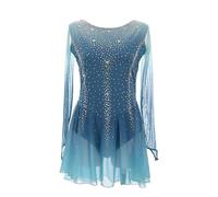 Nnnydjy Elegante Traje De Baile De Patinaje sobre Hielo con Diamantes De Imitación Vestido De Patinaje Artístico Transpirable con Espalda Abierta Maillot De Gimnasia De Manga Larga,Azul,12_15Years