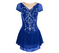 Nnnydjy Falda De Competición De Patinaje Disfraz De Patinaje sobre Hielo De Color Liso para Mujer Vestido De Patinaje Artístico Simple para Niñas Leotardos De Gimnasia Rítmica,Azul,4_6Years