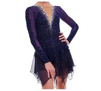 Nnnydjy Falda De Patinaje Morada Oscura Vestido De Patinaje sobre Hielo para Mujer Y Niña Ropa De Competición De Patinaje Artístico De Alta Elasticidad Dobladillo Asimétrico,Púrpura,7_10Years