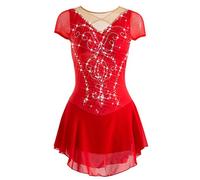 Nnnydjy Falda del Concurso De Patinaje De Chicas Disfraz De Patinaje sobre Hielo Vestidos De Patinaje Figurado De Los Diamantes De Las Mujeres Leotardos De Gimnasia Rítmicac,Rojo,5_8Years