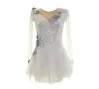 Nnnydjy Falda Para Patinaje Sobre Hielo Con Diseño Floral Tridimensional Vestido De Competición De Patinaje Artístico Para Mujer Maillot De Gimnasia Artística Hecho A Mano Para Niñas,blanca,15_16Years