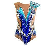 Nnnydjy Maillots De Gimnasia Rítmica para Mujer Vestido De Competición De Patinaje Artístico para Niña Traje Profesional De Patinaje sobre Hielo Trajes De Gimnasia Artística,Azul,12_15Years