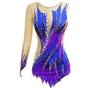 Nnnydjy Maillots De Gimnasia Rítmica para Mujer Vestido De Patinaje Artístico sobre Hielo para Niñas Trajes De Una Pieza para Gimnasia Acrobática Traje De Aeróbic De Alta Elasticidad,Azul,15_16Years