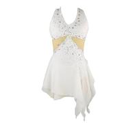Nnnydjy Ropa De Entrenamiento De Patinaje Artístico para Niñas Vestido De Patinaje sobre Hielo para Mujer para Exhibición Falda De Competición De Patinaje Artístico Apliques,Blanca,11_13Years