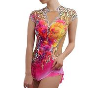Nnnydjy Ropa De Gimnasia Rítmica Artística para Niñas Teñido Degradado Multicolor Vestido Profesional para Patinaje Artístico sobre Hielo Falda De Gimnasia Artística De Una Sola Pieza,A,XXL