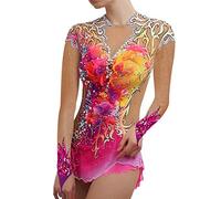 Nnnydjy Ropa De Gimnasia Rítmica Artística para Niñas Teñido Degradado Multicolor Vestido Profesional para Patinaje Artístico sobre Hielo Falda De Gimnasia Artística De Una Sola Pieza,B,S