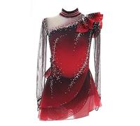 Nnnydjy Ropa De Patinaje Artístico Profesional para Niñas Vestido De Patinaje sobre Hielo Teñido con Halo Negro Y Rojo para Mujer Maillot De Gimnasia Rítmica con Mangas De Malla,Rojo,4_6Years