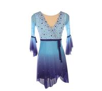 Nnnydjy Traje De Competición Profesional De Patinaje Artístico para Mujer Vestido De Patinaje sobre Hielo con Diseño Degradado para Niñas Ropa De Gimnasia con Mangas Acampanadas,Azul,L