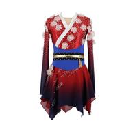 Nnnydjy Traje De Patinaje Artístico Femenino para Competición Profesional Ropa De Baile para Patinaje Artístico sobre Hielo para Niña Maillot De Ballet Estampado Floral Estereoscópico,Rojo,XXXL