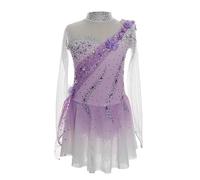 Nnnydjy Traje De Patinaje Artístico Femenino Ropa De Patinaje sobre Hielo Profesional para Niñas Trajes De Gimnasia Elásticos Hechos A Mano con Flores para Adultos,Púrpura,15_16Years