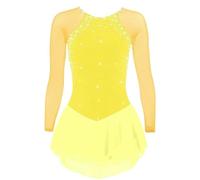 Nnnydjy Traje De Patinaje Artístico para Competición Vestido De Competición De Patinaje sobre Hielo De Manga Larga para Niñas Maillot De Gimnasia Artística De Alta Elasticidad,J,XXXL