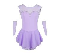 Nnnydjy Traje De Patinaje Artístico para Mujer Falda De Patinaje sobre Ruedas De Color Liso para Mujer Vestido De Entrenamiento De Patinaje Artístico sobre Hielo para Niña con Manga,B,12_15Years