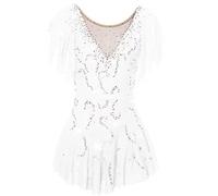 Nnnydjy Traje De Patinaje Artístico para Niñas Manga Corta Falda De Patinaje sobre Hielo De Competencia Profesional Femenina Vestido De Gimnasia Rítmica Cuello Redondo Clásico,G,7_10Years