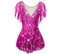 Nnnydjy Traje De Patinaje Artístico para Niñas Manga Corta Falda De Patinaje sobre Hielo De Competencia Profesional Femenina Vestido De Gimnasia Rítmica Cuello Redondo Clásico,B,5_8Years