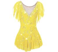 Nnnydjy Traje De Patinaje Artístico para Niñas Manga Corta Falda De Patinaje sobre Hielo De Competencia Profesional Femenina Vestido De Gimnasia Rítmica Cuello Redondo Clásico,C,S