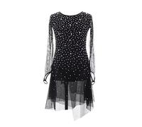 Nnnydjy Trajes De Patinaje sobre Hielo con Cuello Redondo Vestido De Competición De Patinaje Artístico para Niñas Ropa Deportiva para Ballet sobre Ruedas Maillots De Gimnasia,Negro,4_6Years